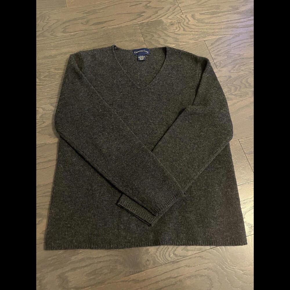 Charter Club Sweater Womens Gray V Neck Pullover Pure New Lambs Wool